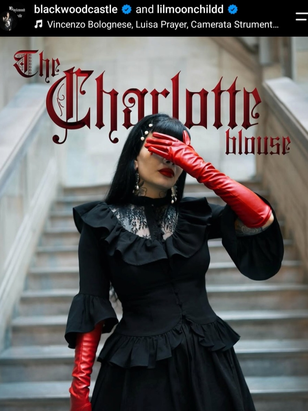 Black Charlotte Blouse with Red Gloves